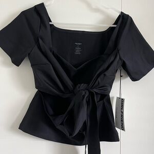 Girlfriend Collective Black Tie-Front Workout Top